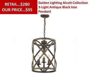 Golden Lighting Alcott Collection 3-Light Antique Black Iron Pendant