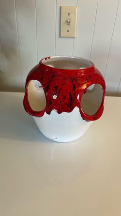 Red and White Glazed Ceramic Vase plant pot
