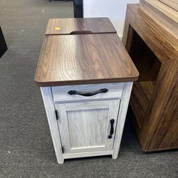 Farmhouse End Table with Charging Station, Narrow Side Table