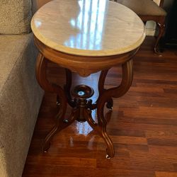 Marble And Wood Accent Table Vintage 