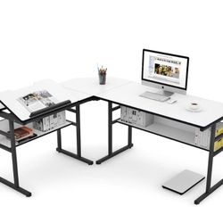 Modern L-shaped Desk - White