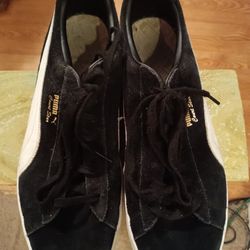 PUMA - blue & white stripe suede leather athletic shoes