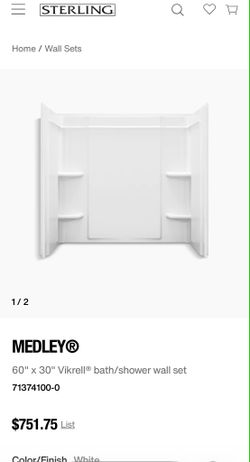 NEW Sterling/Kohler Ensemble Medley 60" x 30" Tub/Shower Wall Set