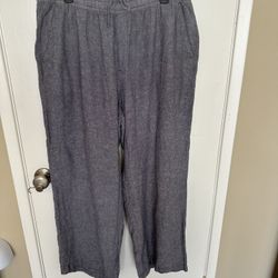 Womens Blue Wide Leg Linen Pants Size Large