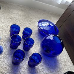 Vintage Viking glass cobalt blue Georgian set