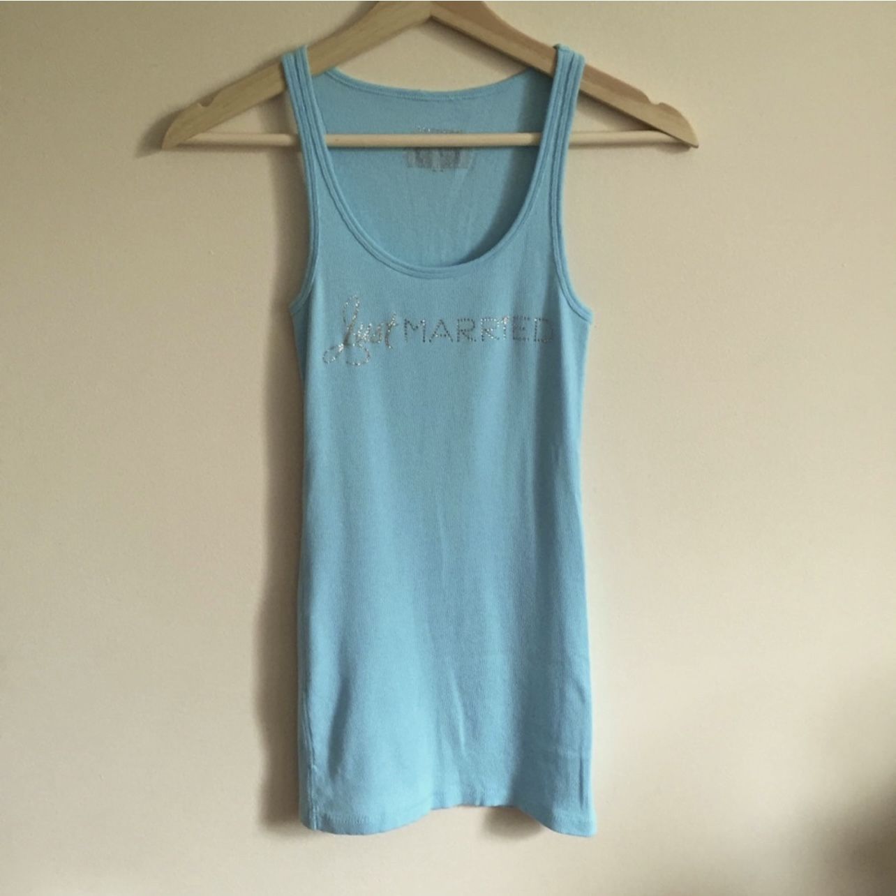 VICTORIA'S SECRET Tiffany Blue “Just Married” Rhinestone Ribbed Fitted Tank Top