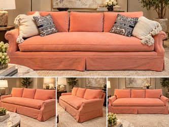 Elegant Coral Pink Sofa – Classic Luxury Style – 83”