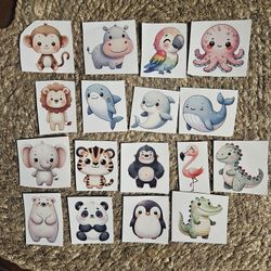 17 Zoo Jungle Animals Stickers 