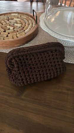 Brown Knit Crochet Clutch Bag