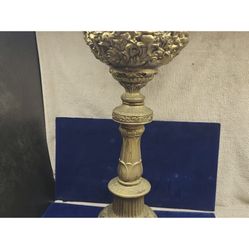 Vintage Antique Rare Plant Chalice Candle Holder Brass Handcrafted Tall 16"