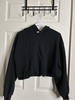 Black Cropped Hoodie with Rhinestone Detail