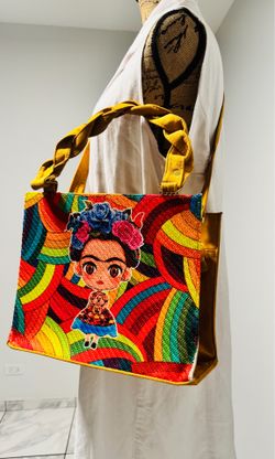 New Frida Kahlo Artisan Medium Bag – Mustard Color – Includes Crossbody Strap