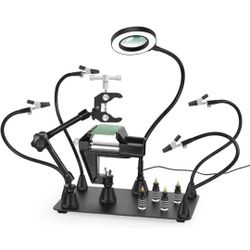 Magnetic Helping Hands Soldering Third Hand, PCB Circuit Board Holder with 3X LED Magnifying Lamp, 360 Hot Air Gun Holder, Extra Large & Heavy Duty