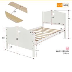Harper & Bright Designs Solid Wood Twin Bed Frame for Girls,White Twin Princess Platform Bed Frame,with Headboard/Footboard/Wood Slat Support,No Box S