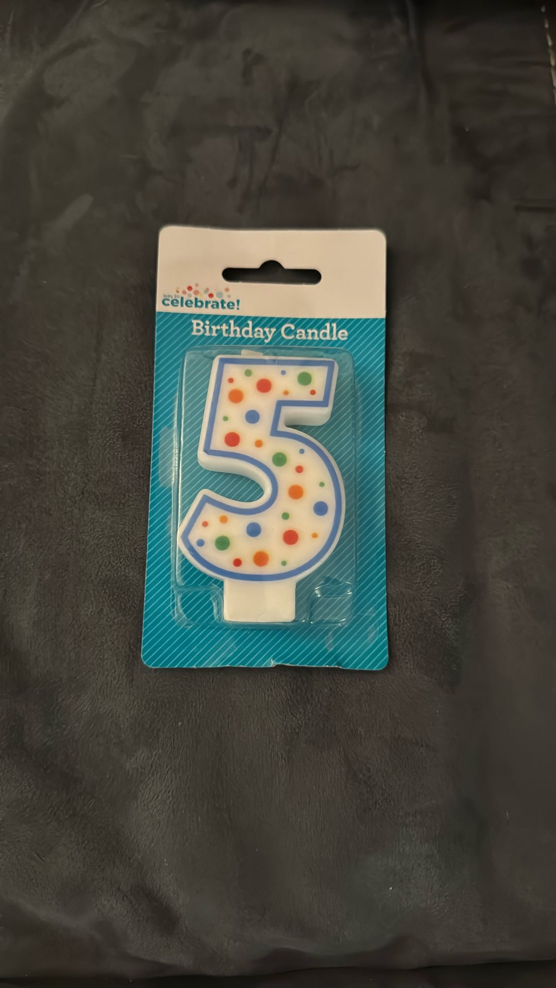 New In Package Celebrate 5 Birthday Cake Party Candle Dots Blue Red Orange Green White