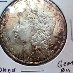 1904 O Morgan Silver Dollar TONED AU/BU++ CONDITION 