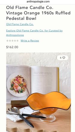 NEW ANTHROPOLOGIE Old Flame Candle Co. Vintage Orange 1960s Ruffled Pedestal Bowl RETAILS $162