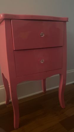 Vintage French Provincial Pink Nightstand / Vanity Table – Crystal Knobs – Shabby Chic Glam Decor