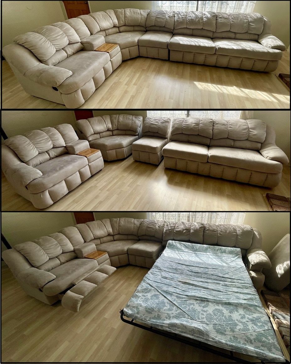 4-pc Sectional Couch w/ Hide-Away Bed & Recliner Chair