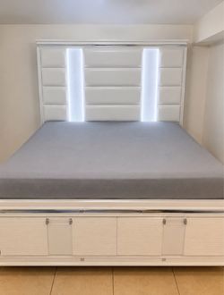 Moving Sale – Modern King Size Bed Frame with Storage & LED Lights – $600