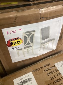 White Dining Chair with Gray Upholstered Seat