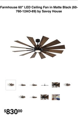 Farmhouse 60" LED Ceiling Fan in Matte Black (60-760-12AO-89)