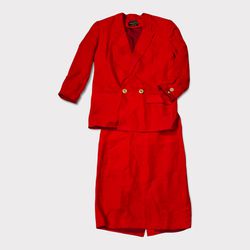 Vintage Red Linen Skirt Suit Set