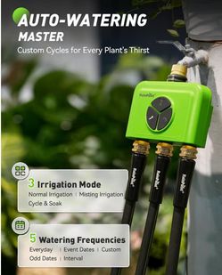 RAINPOINT 3-Zone WiFi Add-On Water Timer (Gateway Not Included), Brass Inlet/Outlet WiFi Hose Timer, Expands Smart Irrigation System,