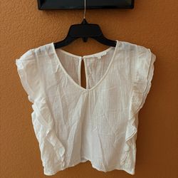 white June & Hudson ruffle shoulder blouse