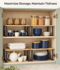 Bamboo Cabinet Organizer Shelves – Stackable & Expandable – Brand New