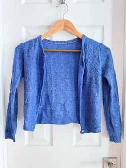 Blue Knit Open-Front Cardigan