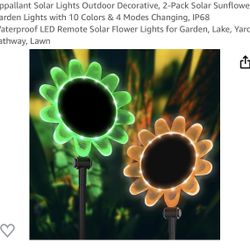 Uppallant Solar Lights Outdoor Decorative, 2-Pack Solar Sunflower Garden Lights with 10 Colors & 4 Modes Changing, IP68 Waterproof LED Remote Solar Fl