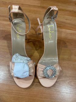 Lulus Champagne/Blush Satin Bow Heeled Sandals