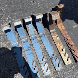 Set of 6 Vintage Industrial Metal Tool Holders / Wall Brackets – Blue & Rust Patina