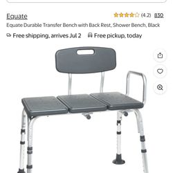 Equate Durable Transfer  Bench With Back Rest Brand New In Box 