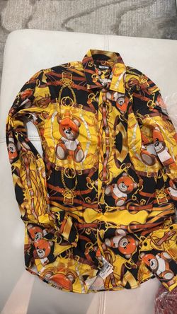 Teddy Bear Print Button-Up Shirt