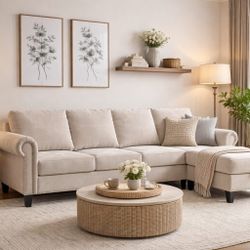 Sofa, Cheap Sectional Couches for Living Room, Sofa with Indidual Reversible Storag, Four-Seater Sofa with Nailhead,Modern Linen Fabric Sectional Couc