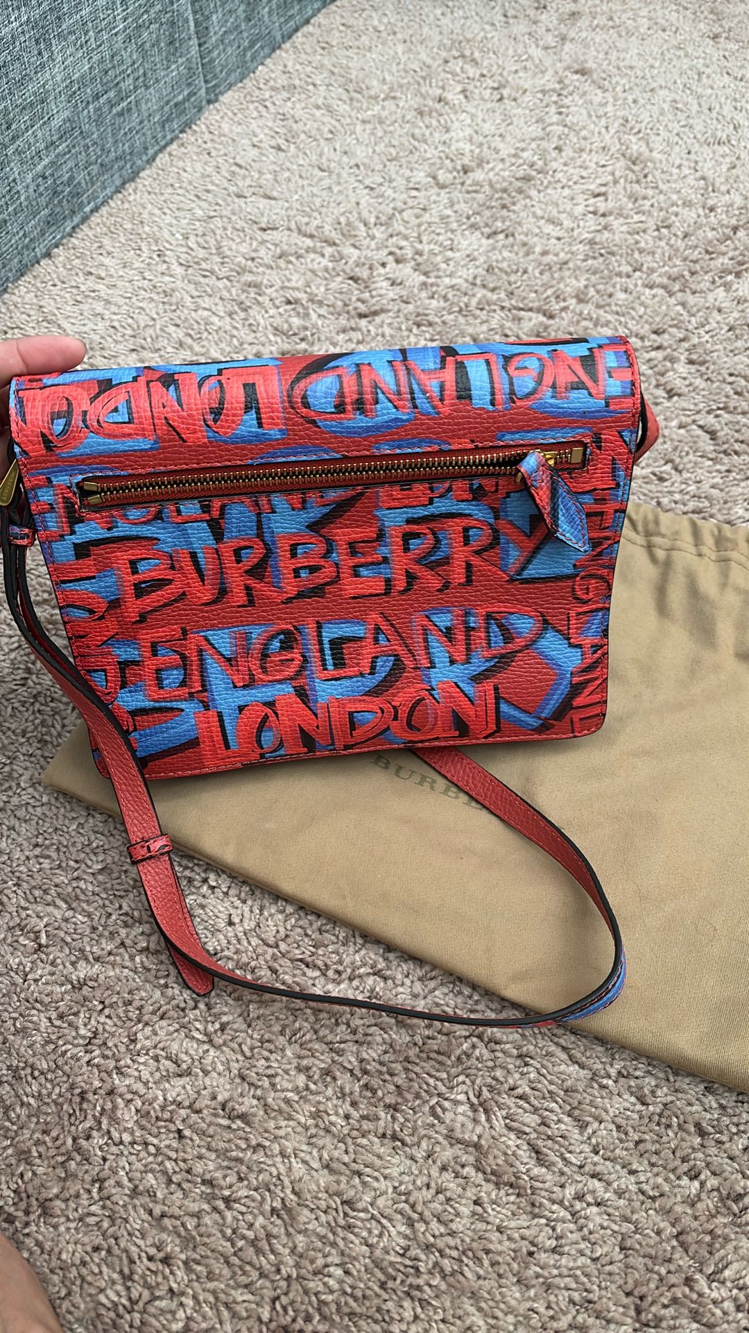 Burberry Macken Graffiti Shoulder Bag Blue & Red Crossbody Bag