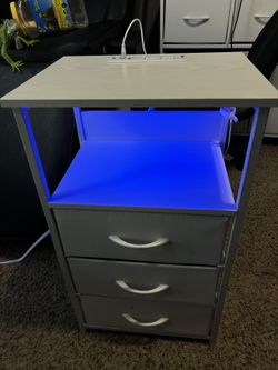 white LED fabric nightstand with charging station