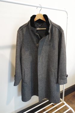 Tessuto lanificio di marzoni Men wool coat rabbit fur collar