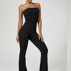 Solid Backless Ribbed Sports Jumpsuit, Tik Tok Shop, Size M