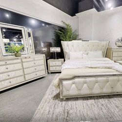 Velvet bed cream light beige bed ivory Led lights