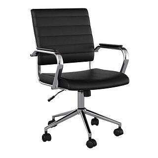 Martha Stewart Piper Faux Leather Swivel Office Chair, Black/Polished Nickel