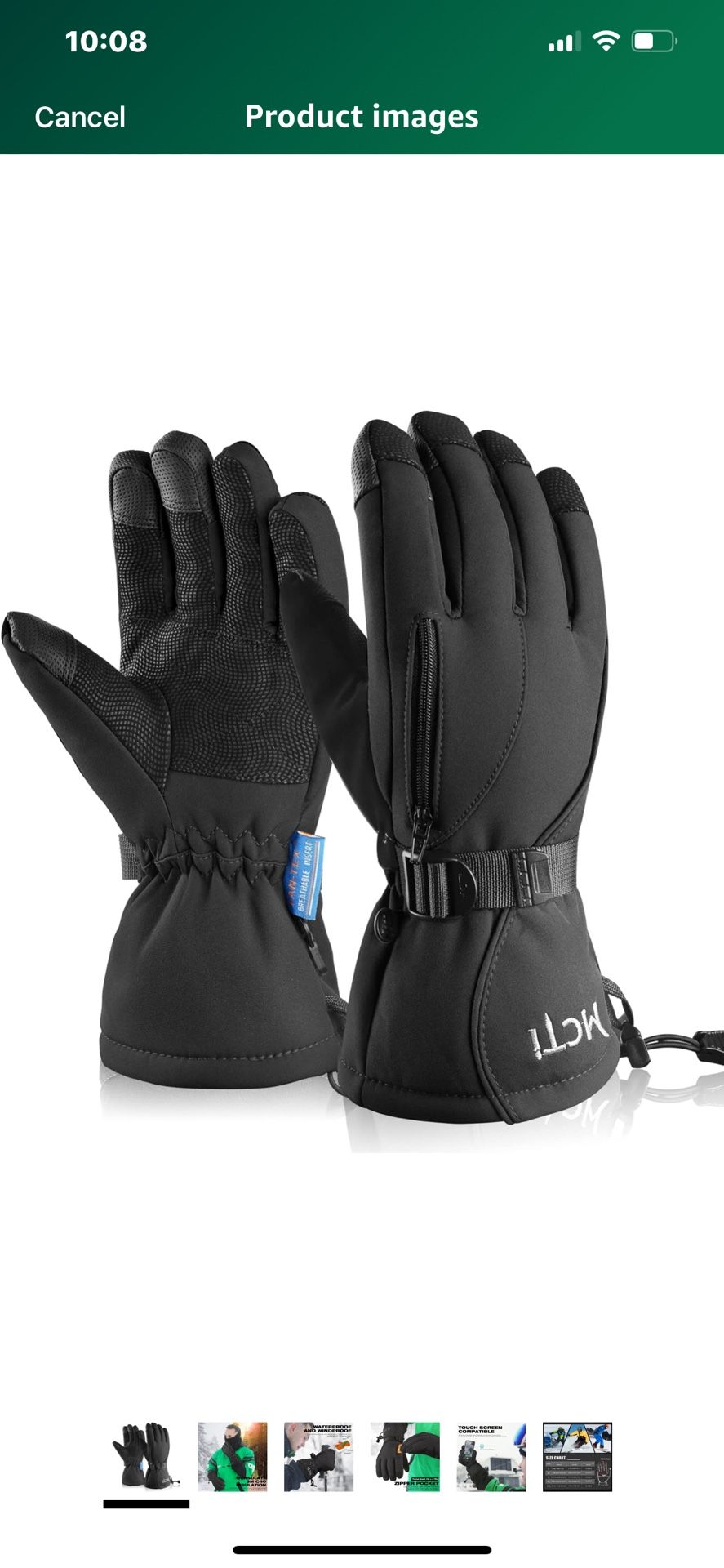 MCTi Waterproof Mens Ski Gloves Winter Warm 3M Thinsulate Snowboard Snowmobile Cold Weather Gloves