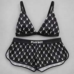 Playboy Bunny Smoke Lounge Bralette Shorts Set M NWT