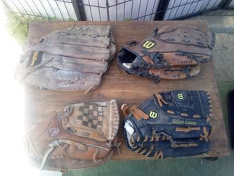 Used baseball gloves three kid lefties one adult right