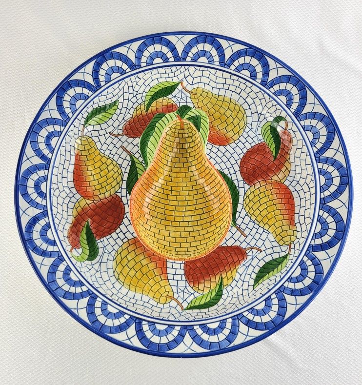 "Mosaic Pear" 2 Pc Chip Dip Platter Set Large by Clay Art