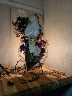 Coyotes skull and burl wood peace