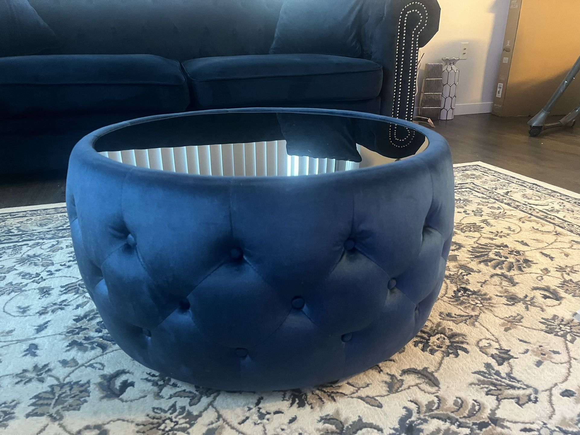 Blue culver Sofa with matching coffee table with 2 pillows and free rug