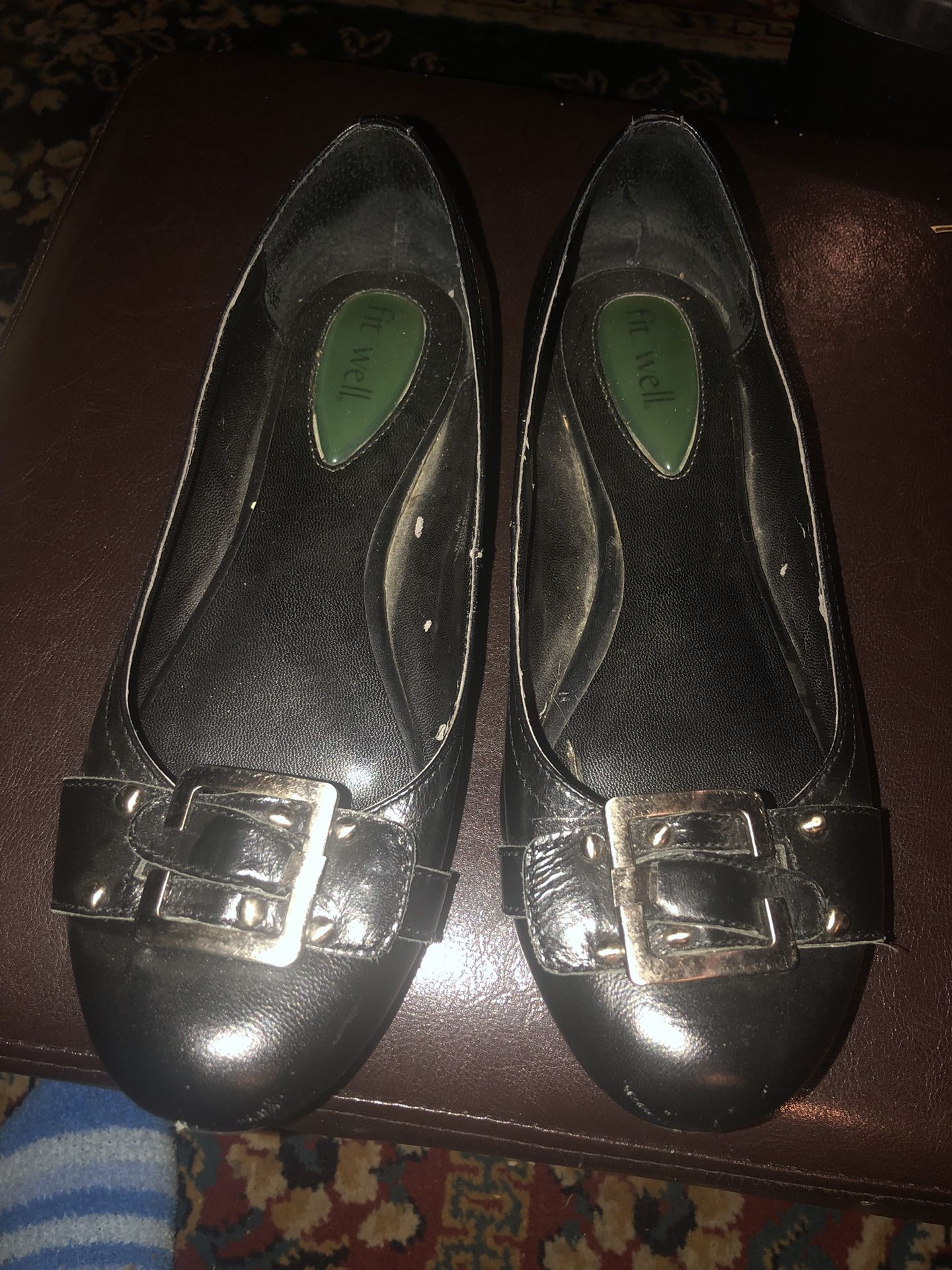 Fitzwell Ladies Quality Black Flats Size 9W